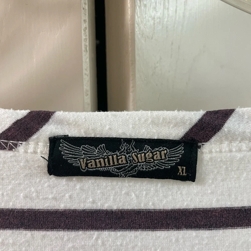 🚨 SOLD 🚨Vanilla Sugar stripe Tee Shirt Blue Black White size XL Do All Things - Picture 6 of 11